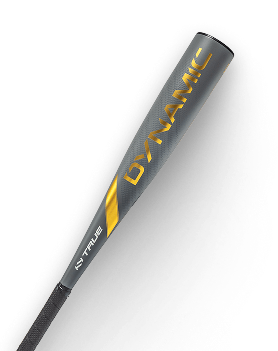 Grey baseball bat with gold text DYNAMIC and TRUE.